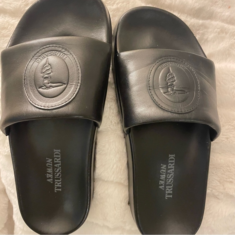 Trussardi sandals leather black size 37 USA 6.5 new